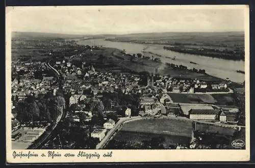 AK Geisenheim a. Rhein, Teilansicht mit Strassenpartie, Fliegeraufnahme