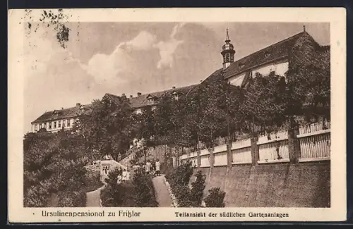AK Fritzlar, Ursulinenpensionat, Teilansicht der südlichen Gartenanlagen