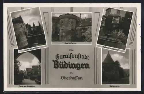 AK Büdingen / Oberhessen, Äusserer Schlosshof, Wehrturm und Untertor