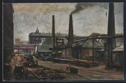 Künstler-AK Essen, Fried. Krupp AG, Stammhaus und älteste Anlagen der Gussstahlfabrik