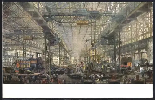 Künstler-AK Essen, Gussstahlfabrik Fried. Krupp A.-G., Stahlformerei und Martinwerk mit Fabrikarbeitern