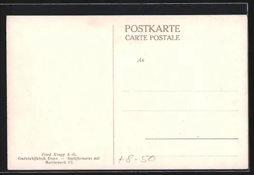 Künstler-AK Essen, Gussstahlfabrik Fried. Krupp A.-G., Stahlformerei und Martinwerk mit Fabrikarbeitern