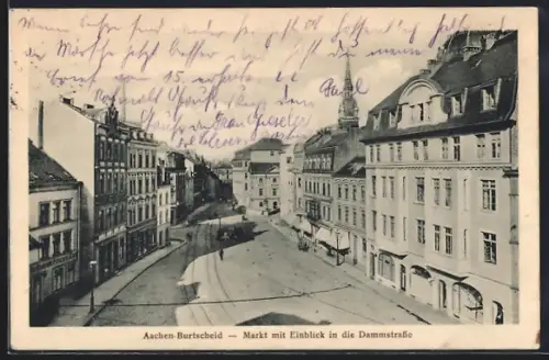 AK Aachen-Burtscheid, Markt mit Einblick in die Dammstrasse