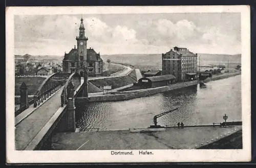 AK Dortmund, Hafen mit Brücke