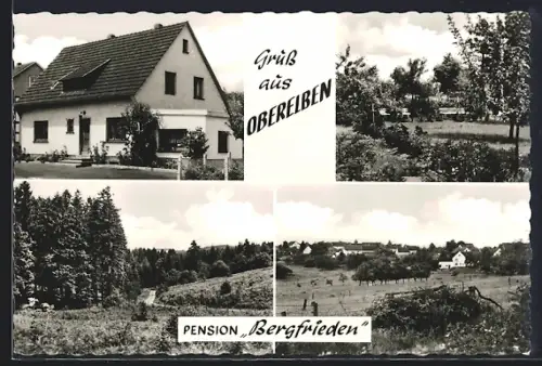 AK Oberelben, Pension Bergfrieden, Garten, Ortspartie