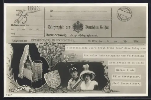 Foto-AK Telegraphie des Deutschen Reichs von Braunschweig, Portrait des Herzogpaares von Braunschweig