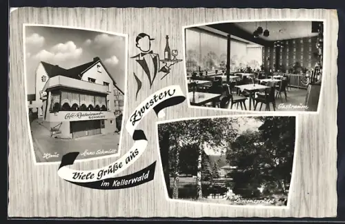 AK Zwesten im Kellerwald, Café-Restaurant Änne Schmidt, Gastraum, Löwensprudel