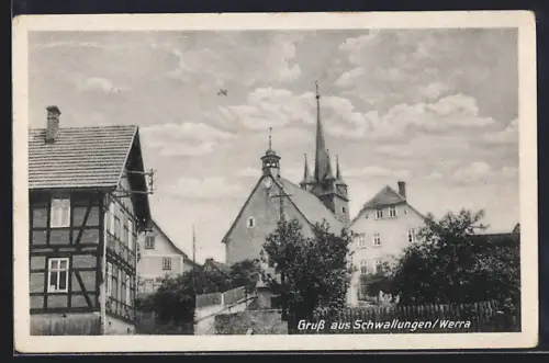 AK Schwallungen /Werra, Ortspartie mit Kirche