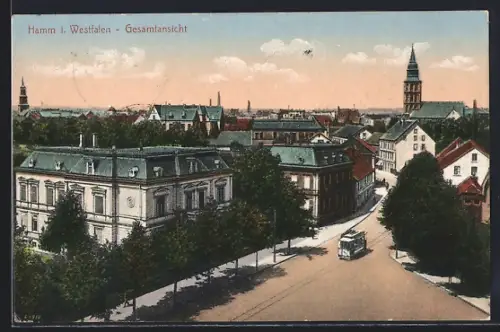 AK Hamm i. Westfalen, Gesamtansicht und Strassenbahn und Strassenbahn