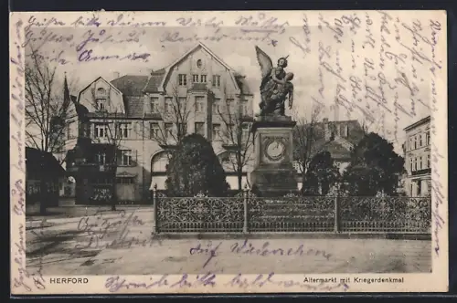 AK Herford, Alter-Markt mit Kriegerdenkmal