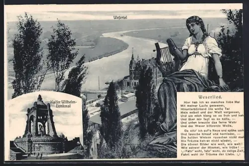 AK Porta Westfalica, Das Kaiser Wilhelm-Denkmal mit Blick ins Wesertal