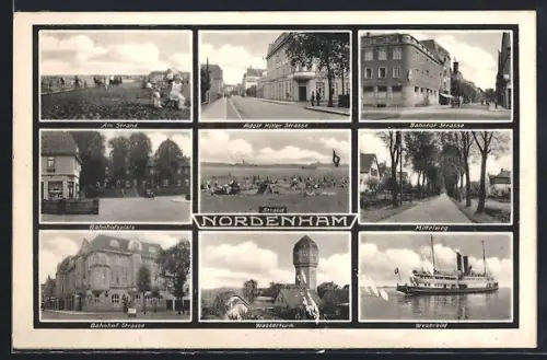 AK Nordenham,  Strasse, Bahnhofstrasse, Wasserturm