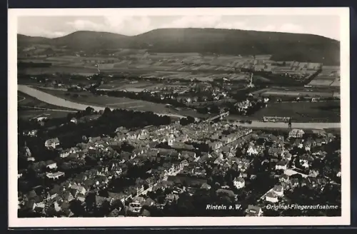 AK Rinteln a. W., Ortsansicht vom Flugzeug aus