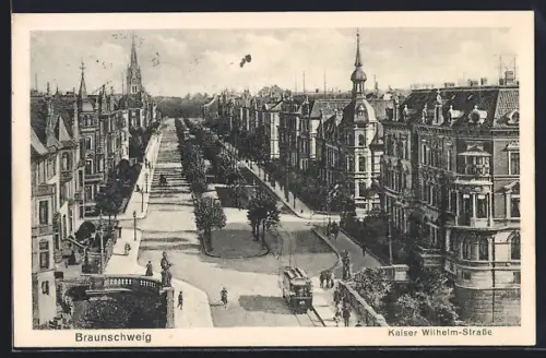 AK Braunschweig, Strassenbahn auf der Kaiser-Wilhelm-Strasse