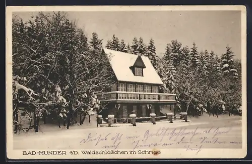 AK Bad Münder a. D., Gasthaus Waldschlösschen im Schnee