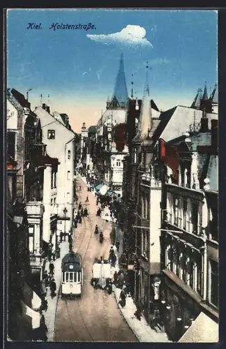 AK Kiel, Holstenstrasse mit Strassenbahn