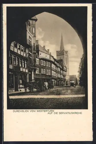 AK Duderstadt, Durchblick vom Westerturm auf die Servatiuskirche
