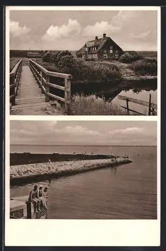 AK Hattstedt, Gasthaus v. Hans Thomsen, Blick auf die Nordsee