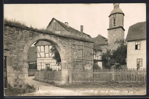 Foto-AK Lippoldsberg a. d. Weser, Partie am Klostertor