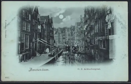 Mondschein-AK Amsterdam, O. Z. Achterburgwal
