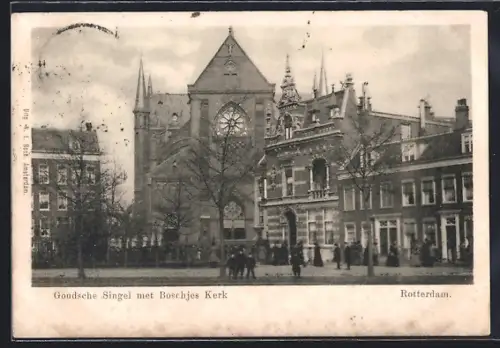 AK Rotterdam, Goudsche Singel met Boschjes Kerk