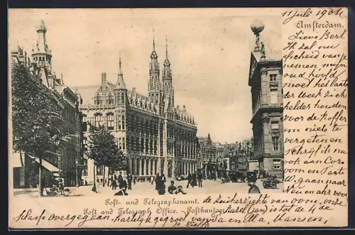 AK Amsterdam, Post- und Telegraphenamt, Ortspartie