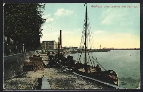 AK Arnhem, Elec. Centrale met den Rijn
