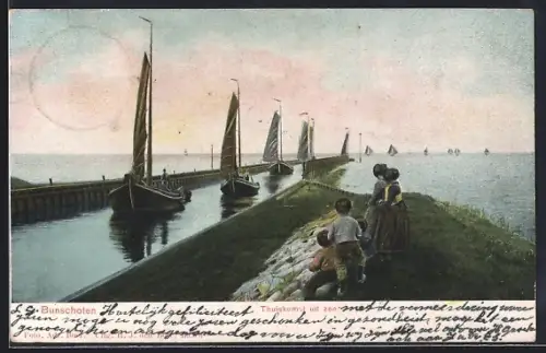 AK Bunschoten, Thuiskomst uit zee, Kinder & Segelboote