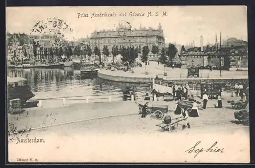 AK Amsterdam, Prins Hendrikkade met Gebouw H. S. M.