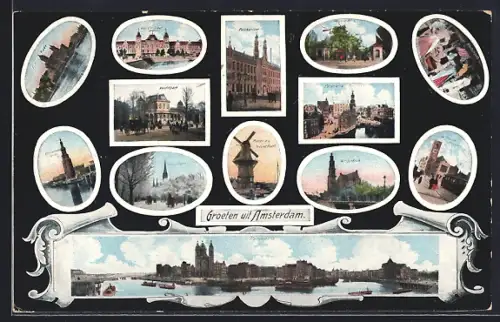 AK Amsterdam, Moolen a. d. Nieuwe Vaart, Postkantoor, Westerkerk