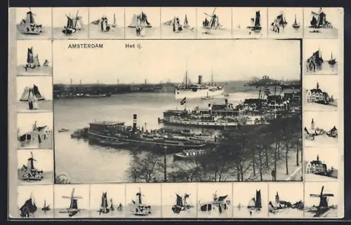 AK Amsterdam, Het IJ, Windmühle, Strassenpartie