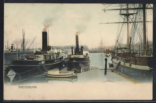 AK Amsterdam, Schiffe im Hafen