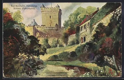 Künstler-AK Bad Bentheim, Fürstliches Schloss, Pulverturm