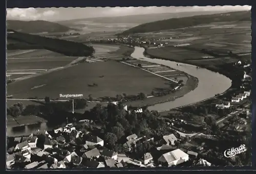 AK Polle /Weser, Gaststätte Burghaus Graf Everstein, Ortsansicht