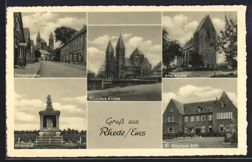 AK Rhede / Ems, Hauptstrasse, Ehrenmal, St. Nicolaus Stift, Alte Kirche, Nicolaus Kirche