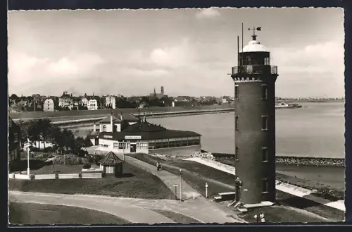 AK Cuxhaven, Nordseeheilbad, Leuchtturm und Seepavillon