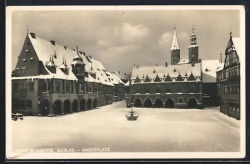 AK Goslar, Marktplatz im Winter