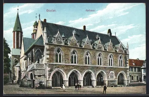 AK Goslar, Rathaus mit Strassenpartie