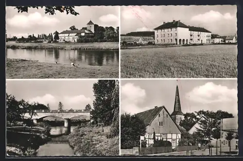 AK Kirchohsen-Emmerthal an der Weser, Uferpartie, Brücke, Strassenpartie