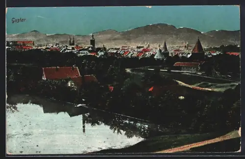 AK Goslar, Teilansicht mit Bergen