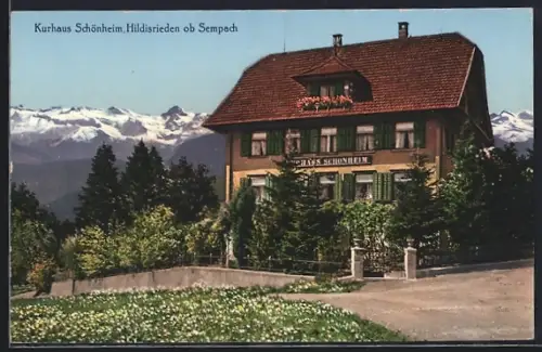 AK Hildrisrieden ob Sempach, Kurhaus Schönheim mit Bergpanorama