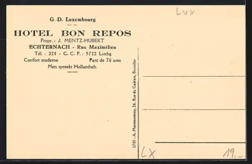 AK Echternach, Hotel Bon Repos, Rue Maximilien