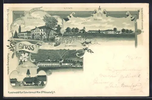 Lithographie Feldkirchen an der Donau, Schloss Bergheim, Feldkirchen, Bad Mühlacken