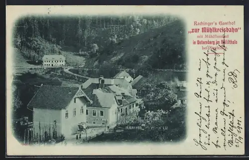 AK Unternberg im Mühlthale, Rachingers Gasthof zur Mühlkreisbahn