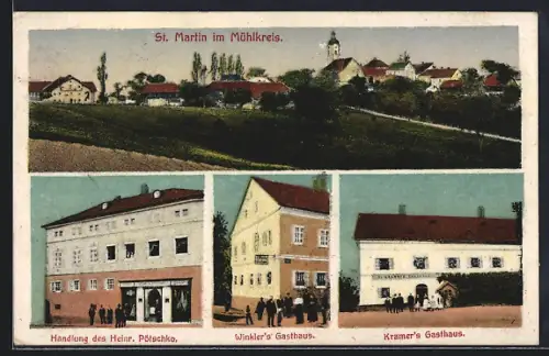 AK St. Martin im Mühlkreis, Winkler`s Gasthaus, Kramer`s Gasthaus, Handlung von Heinr. Pötschko