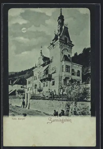 Mondschein-AK Sarmingstein, Villa Karger im Vollmondlicht
