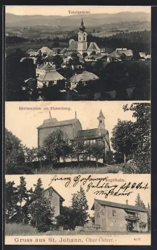 AK St. Johann am Wimberg, Totalansicht und Restauration am Hannsberg