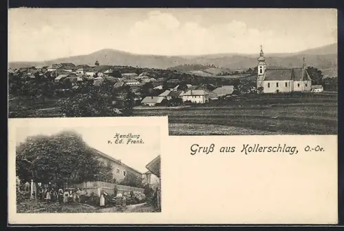 AK Kollerschlag /O.-Oe., Geschäft von Ed. Frank und Totalansicht