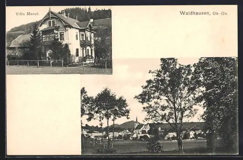 AK Waldhausen /Ob.-Oe., Villa Menzl, Ortsansicht mit Kirche