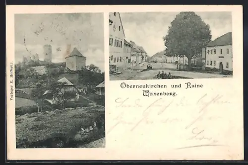 AK Oberneukirchen, Strassenpartie im Ortskern, Ruine Waxenberg